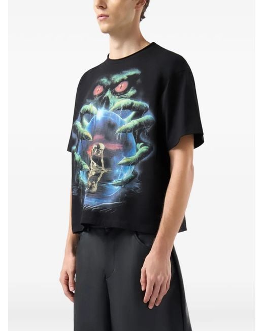 Gcds Black Graphic-Print T-Shirt for men