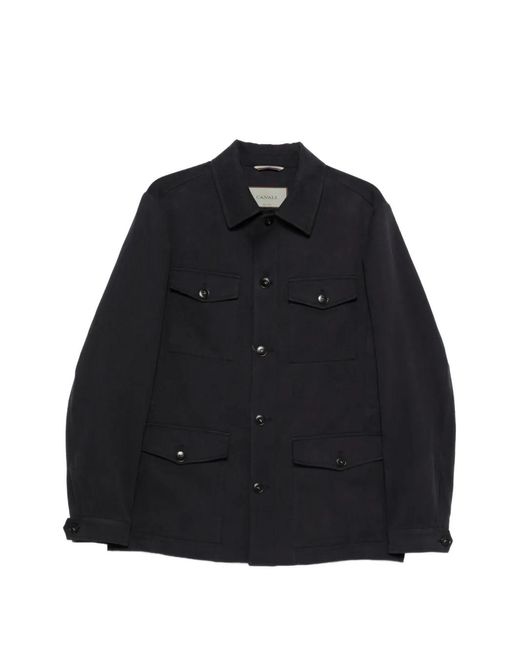 Canali Black Flap-Pockets Linen Shirt Jacket for men