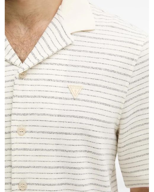 Guess White Striped Camp-Collar Shirt for men