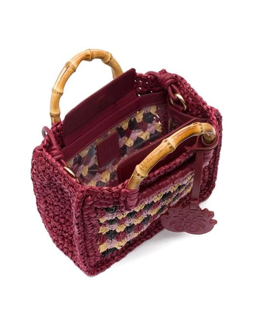 Isla Red Bamboo-Handle Crochet Bag
