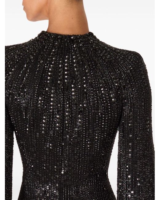 Jenny Packham Black Sequin-Embellished Viscose Crepe Cocktail Dress