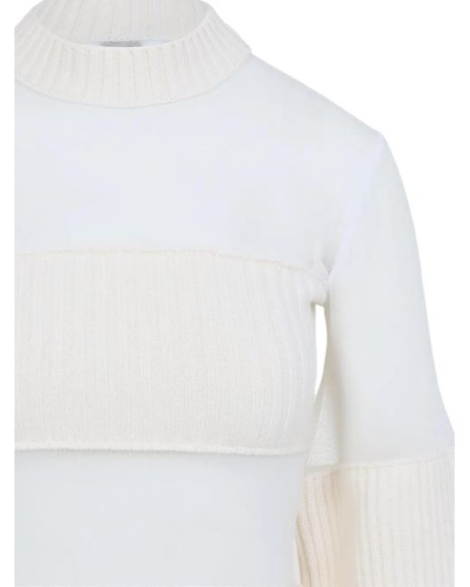 Jean Paul Gaultier White Wool Short Dress With Mesh Details