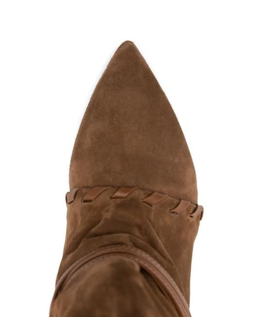 GISÉL MOIRÉ Brown Ariel Braided Buckle Boots