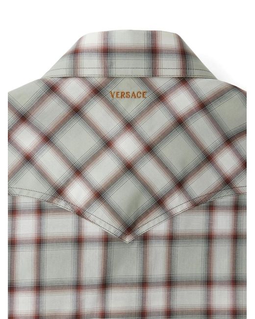 Versace Gray Check-Print Western-Yoke Shirt for men