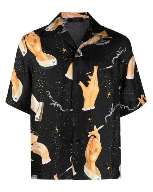 Amiri Black Champagne Poplin Shirt, Short Sleeves, , 100% Silk for men