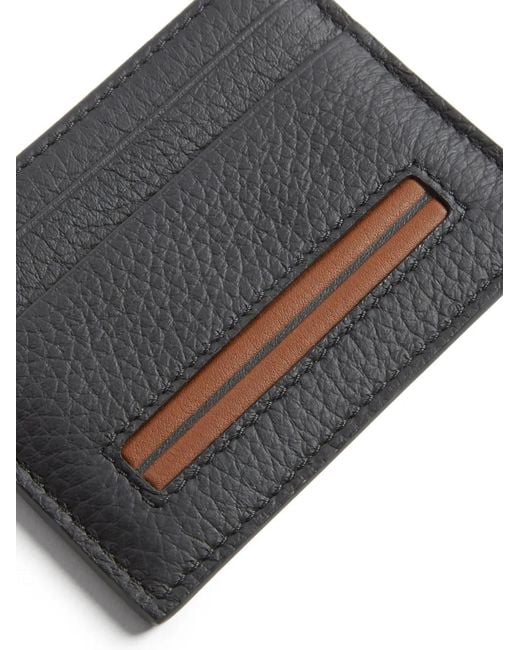 Zegna Gray Logo-Patch Leather Card Holder for men