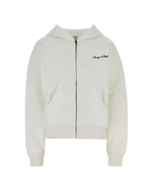 Sporty & Rich White Logo-Print Zip-Up Hoodie