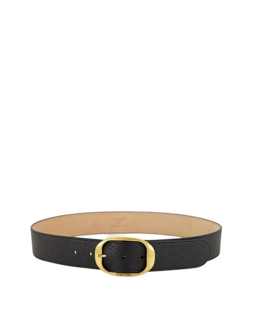 Tom Ford White Grain-Leather Oval-Buckle Belt for men