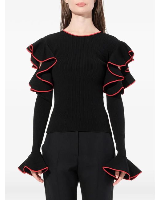 McQueen Black Ruffled-Sleeve Sweater