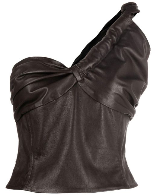 The Mannei Twist-detail Leather Top in Brown | Lyst
