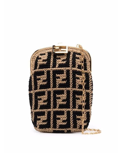 Fendi Baguette Crochet Phone Bag in Black
