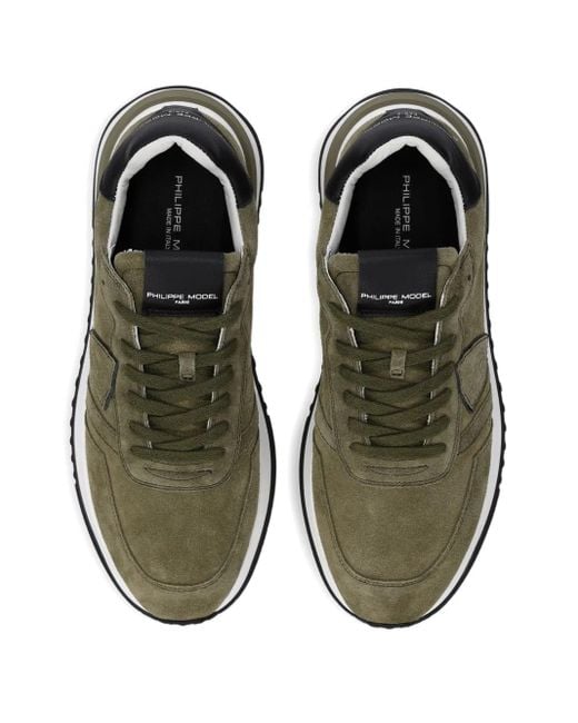 Philippe Model Green Panelled Running Sneakers for men