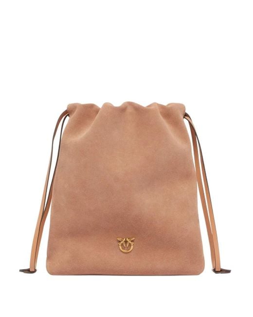 Pinko Natural Drawstring Suede Bag