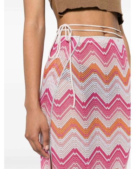 Missoni Pink Zigzag-woven Knitted Long Skirt