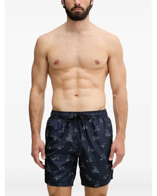 Trussardi Blue Greyhound-Print Drawstring Swim Shorts for men