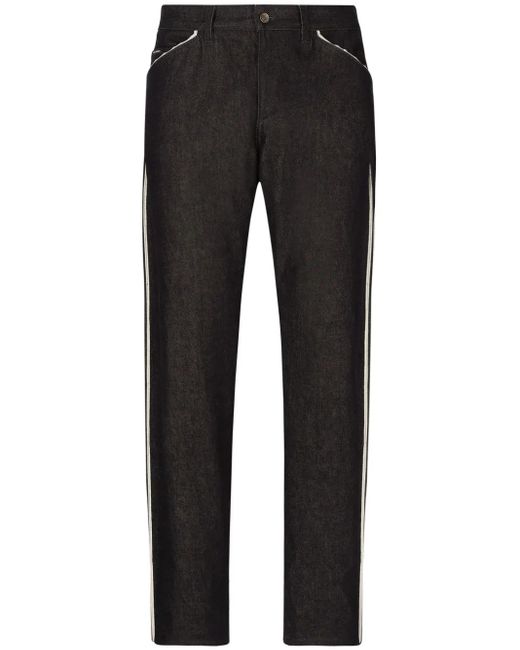 Dolce & Gabbana Black Contemporary Piped Straight-Leg Jeans for men