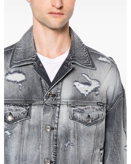 Dolce & Gabbana Gray Ripped-detail Denim Jacket for men