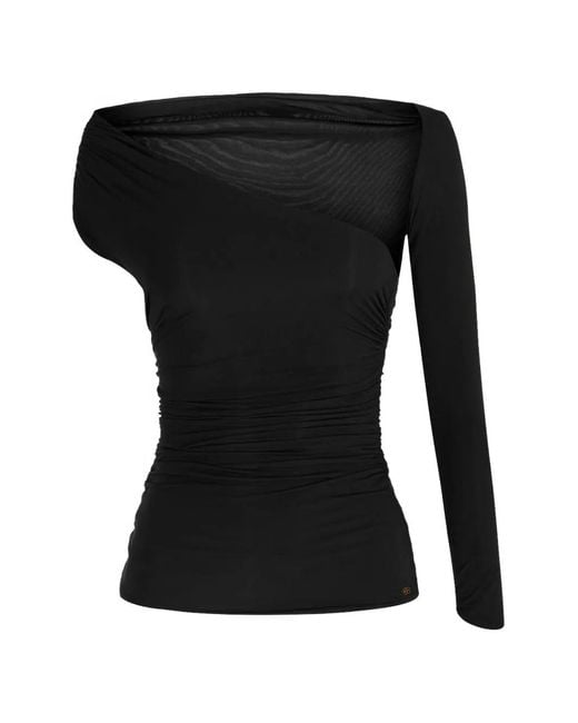Elisabetta Franchi Black Asymmetric Ruched Top