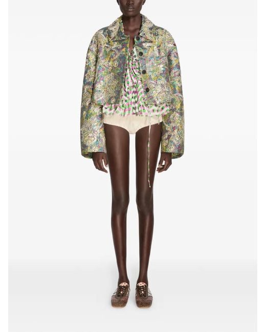 Dries Van Noten Green Jacquard-Pattern Jacket