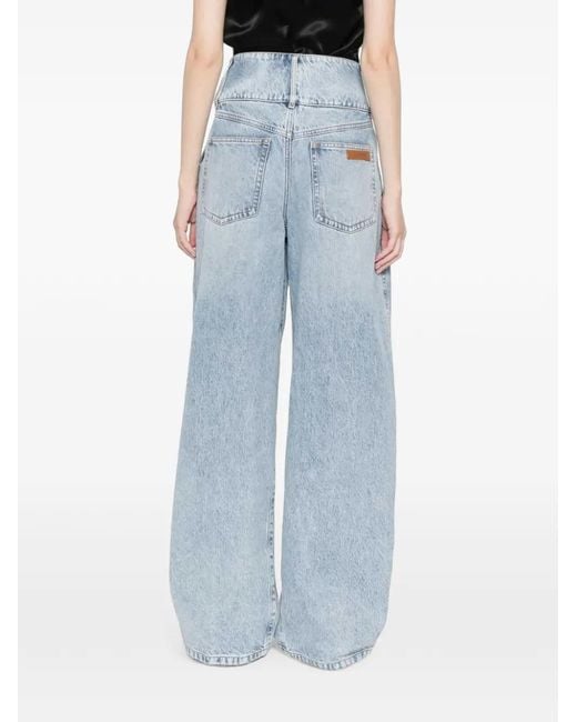 Sportmax Blue Pleated Wide-Leg Jeans