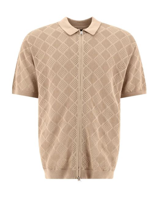 Beams Plus Gebreid Poloshirt Met Rits En Mesh in het Natural voor heren