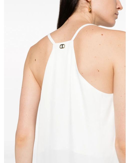 Twinset White Satin-Finish V-Neck Tank Top