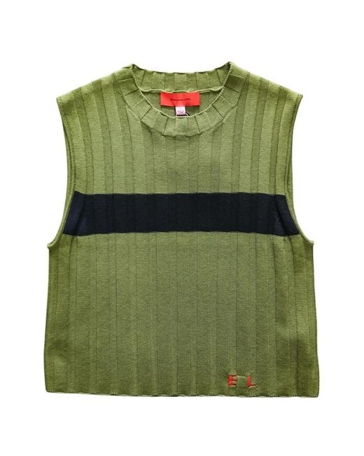 Eckhaus Latta Green Ribbed-Knit Striped Top