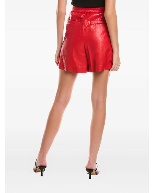Brunello Cucinelli Red Pleated Leather Shorts