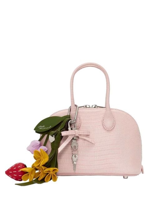 Self-Portrait Pink Lizard-Embossed Leather Mini Tote Bag