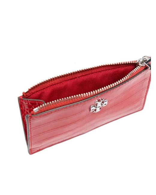 Tory Burch Red Embossed Zip-Around Wallet