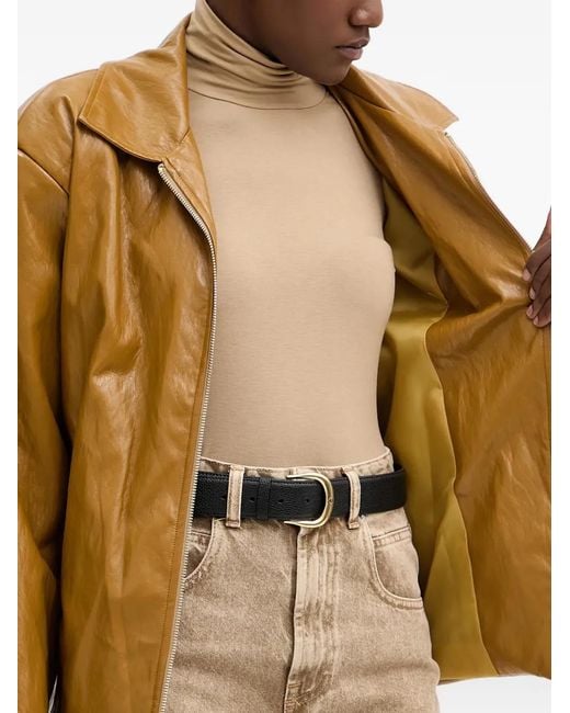 Haveone Brown Belted Zip-Up Jacket