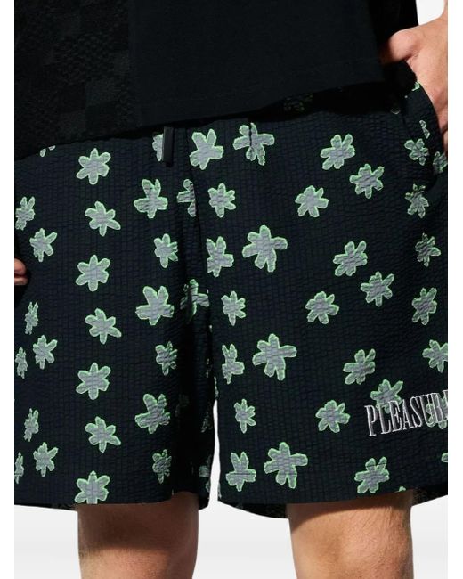Pleasures Black Floral Seersucker Deck Shorts for men