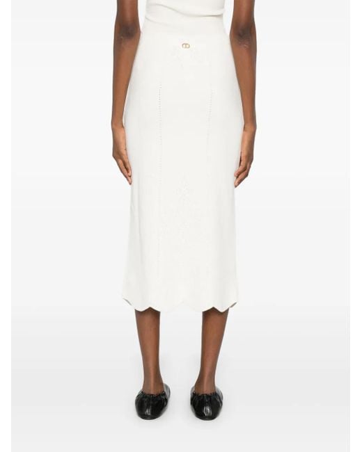 Twinset White Scalloped Pencil Skirt