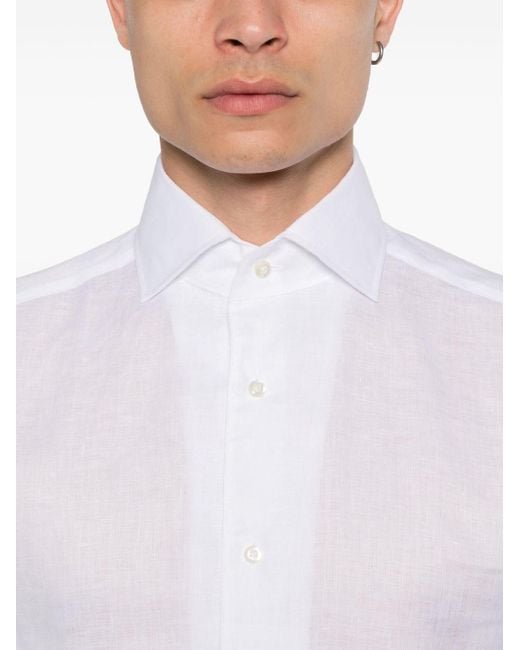 Chemise en lin à col pointu Boggi pour homme en coloris White