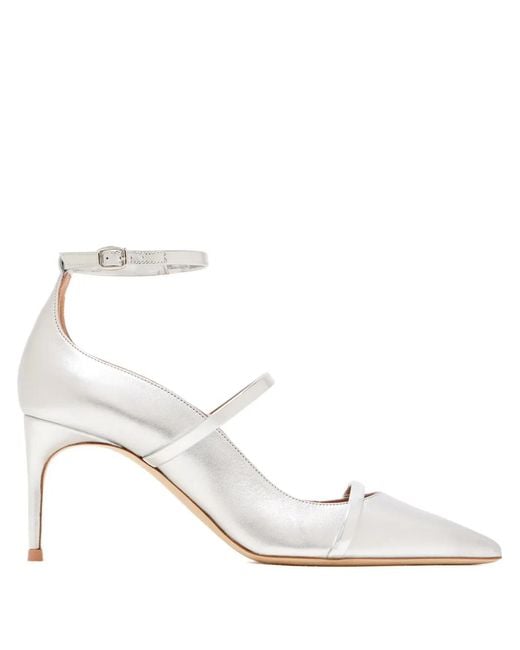Malone Souliers White Ankle Strap Pumps