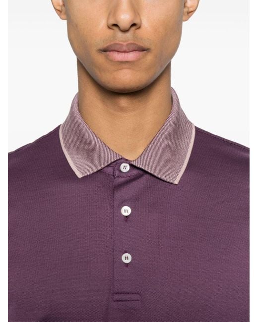 Canali Contrasterend Piqué Poloshirt in het Purple voor heren