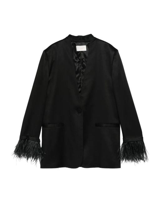 Montedoro Black Feather-Trim Pocket Blazer