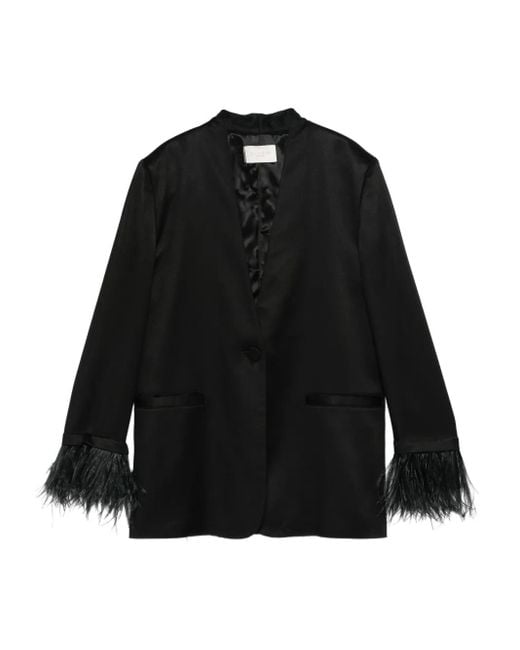 Montedoro Black Feather-Trim Pocket Blazer