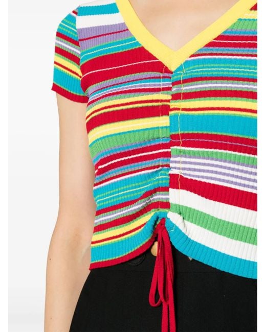 Moschino Blue Stripe-Pattern V-Neck Top