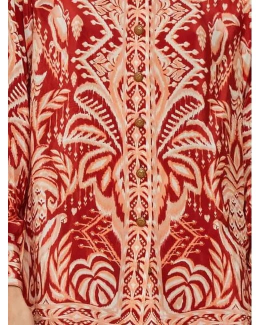 Farm Rio Red Buttoned Patterned Pajama Shirt