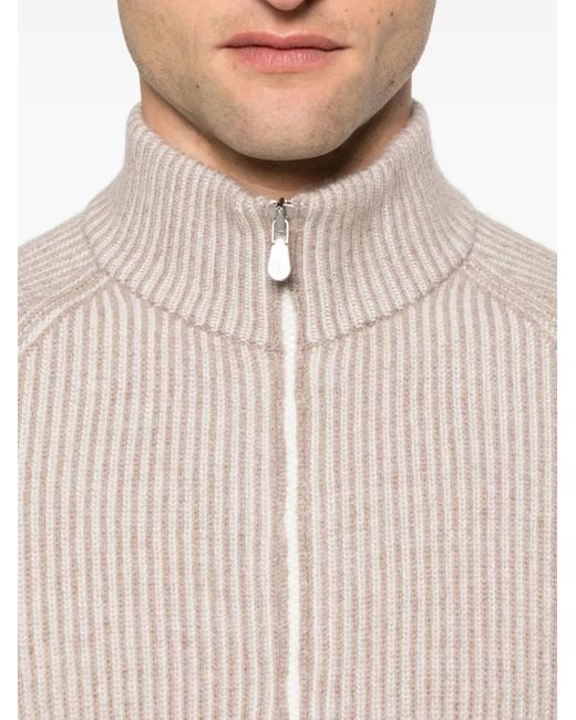 Brunello Cucinelli Natural Cashmere Zipped Cardigan for men