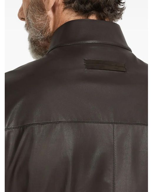 Zegna Black Leather Bomber Jacket for men