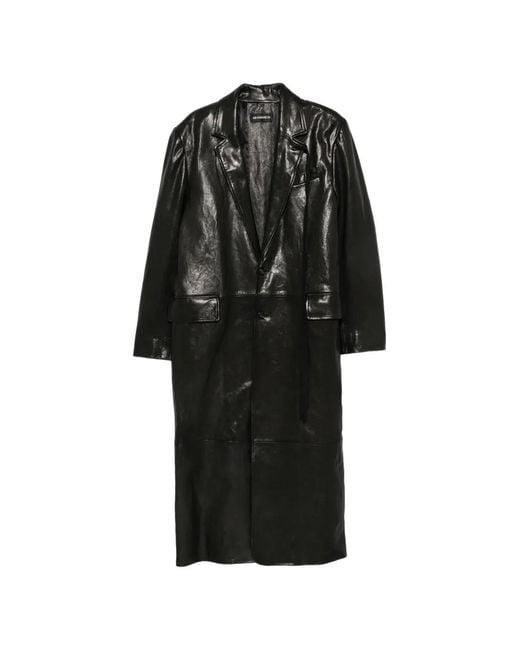 Ann Demeulemeester Black Buttoned Leather Coat for men
