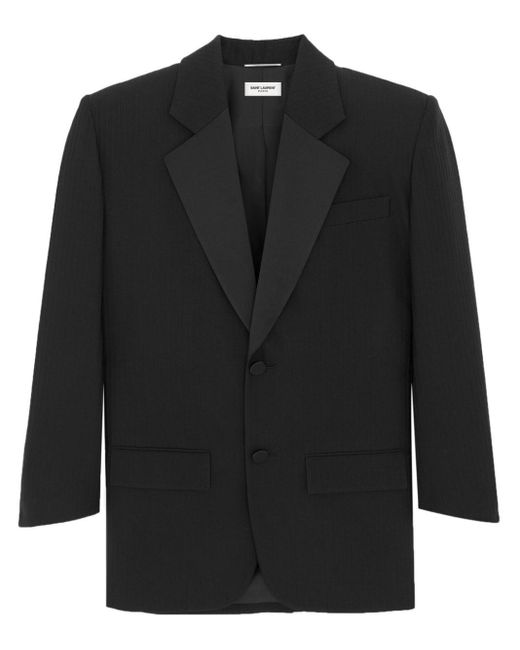 Saint Laurent Black Raised-stripe Wool Tuxedo Jacket for men