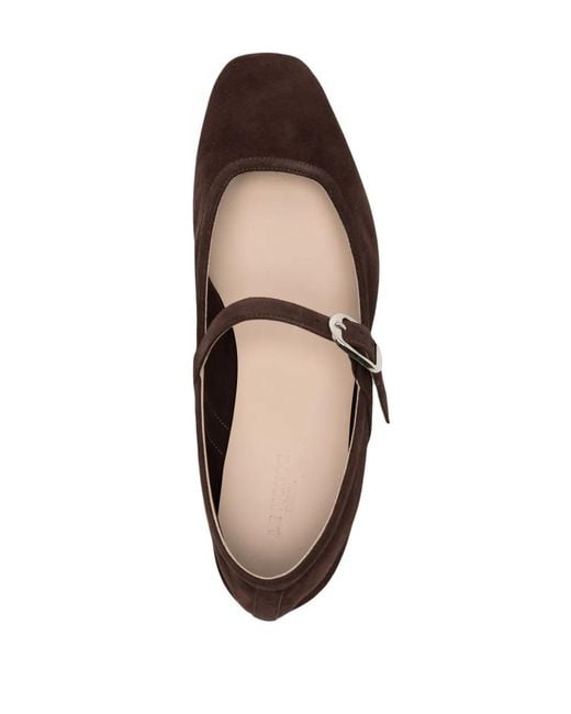 Le Monde Beryl Brown Buckled Suede Ballerina Shoes