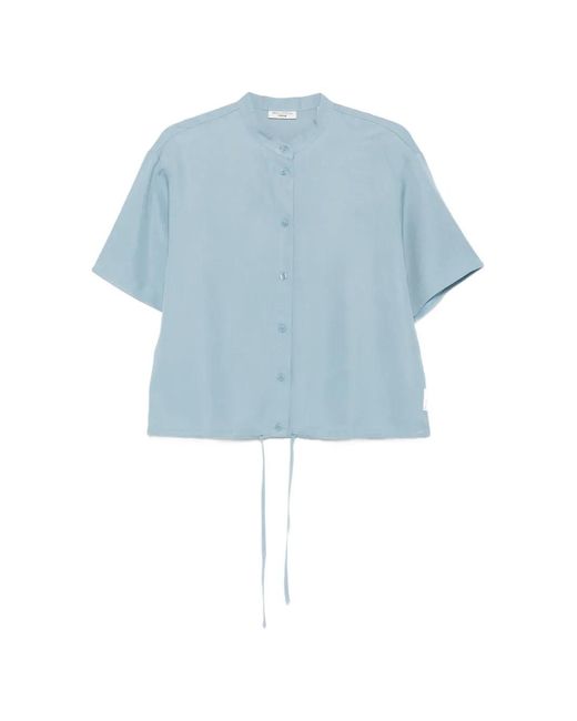 Marc O' Polo Blue Drawstring-Hem Band-Collar Shirt