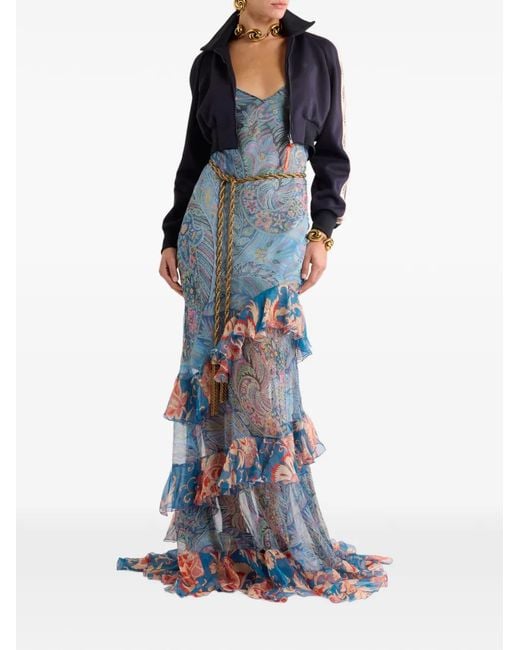 Etro Blue Printed Silk Long Dress