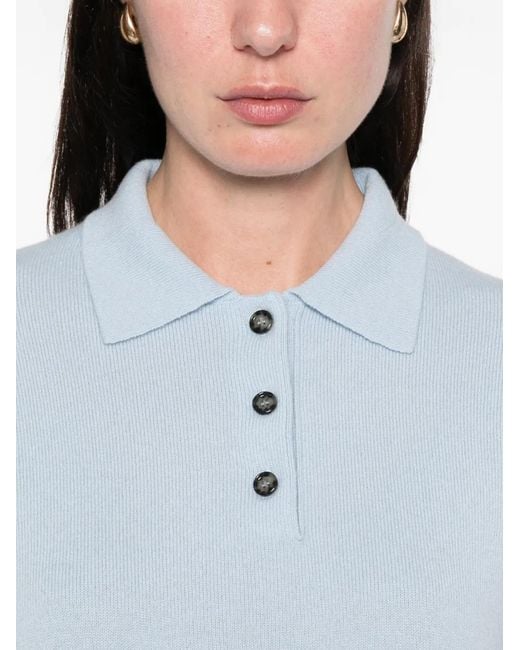 Allude Blue Cashmere Buttoned Polo Top
