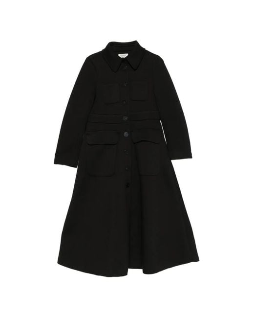 Psophia Black Button-Up Patch-Pocket Coat