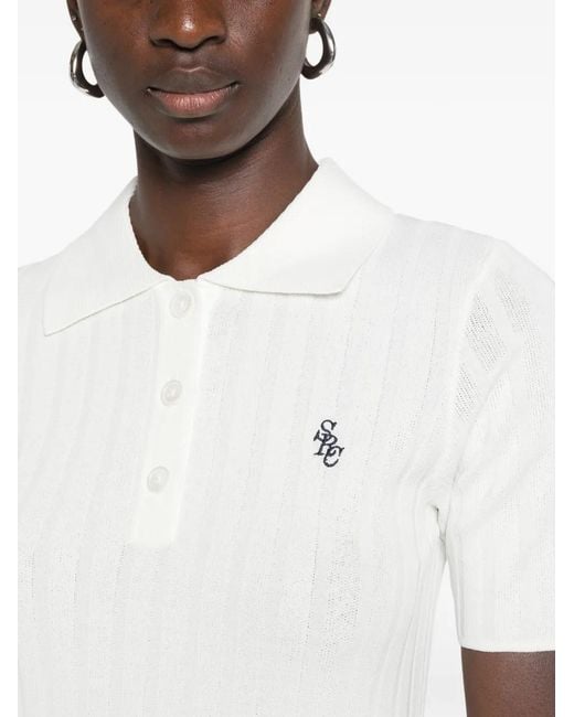 Sporty & Rich White Josefa Ribbed-Knit Polo Shirt